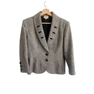 Valentino Boutique Women's Wool Tweed Blazer Jacket Black Size 10 Vintage